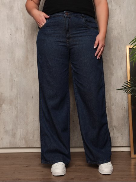 Calça Jeans Plus Size Feminina Wide Leg Escuro Lavada com Sem Elastano Ref:  2634