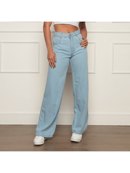 Calça Jeans Feminina Wide Leg Sky Clara Lisa com Cintura Alto com Sem  Elastano Ref: 0084