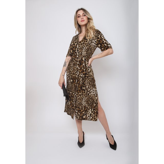 vestido chemise animal print