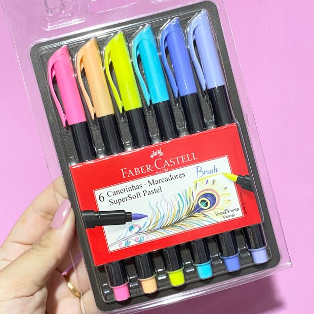 Kit Faber-Castell SuperSoft 10 cores Caneta Brush Pen + 12 cores Lápis de  Cor