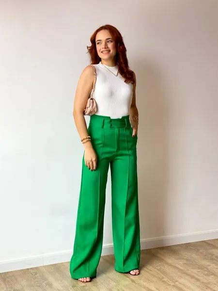 Calça Pantalona Basic Com Elástico Verde