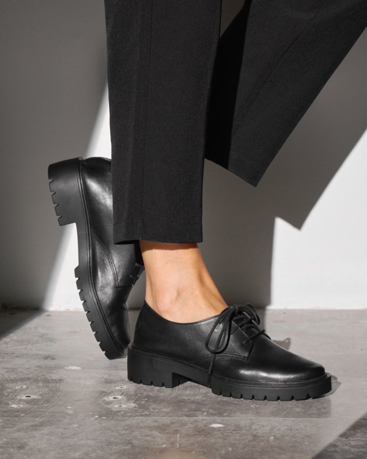 Sapato Oxford Feminino Sapato Preto De Couro Feminino Sapato - Main Image