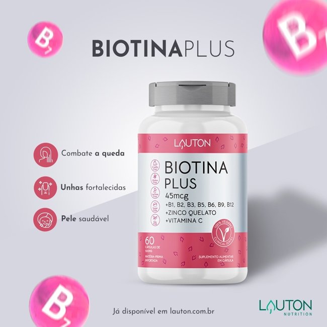 KIT 3X Biotina Plus 60 Cápsulas - Lauton Nurition | Natulha