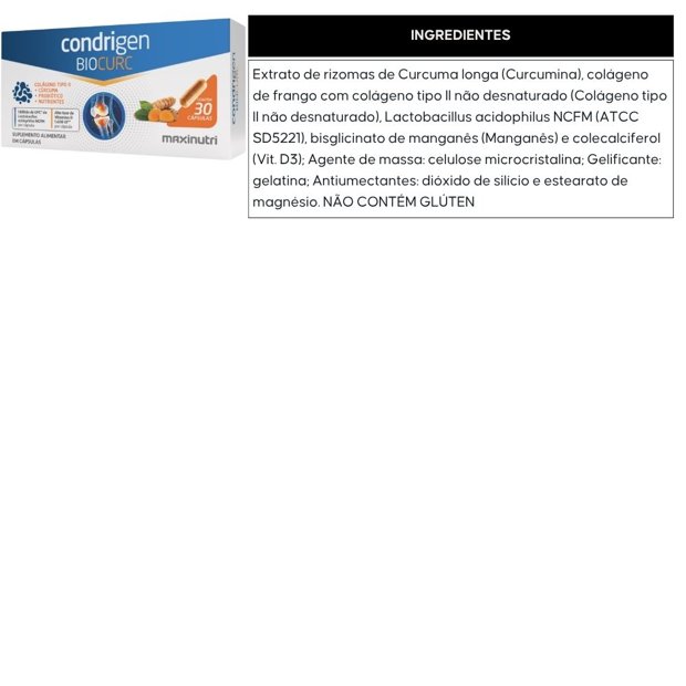 Condrigen Biocurc, Colágeno Tipo 2, Curcumina e Lactobacillus, 30 ...