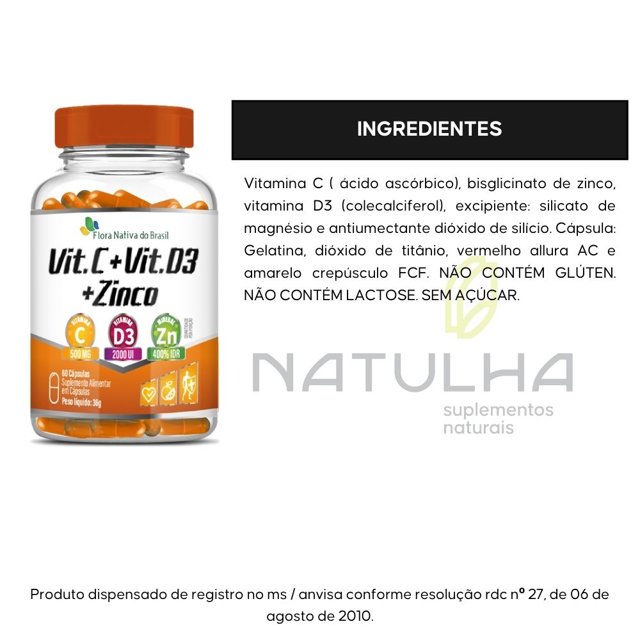KIT 2X Vitamina C + D3 + Zinco 60 cápsulas - Flora Nativa