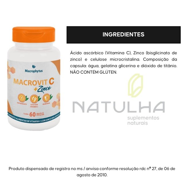 KIT 3X Vitamina C 1000mg + Zinco 14mg 60 Cápsulas - Macrophytus