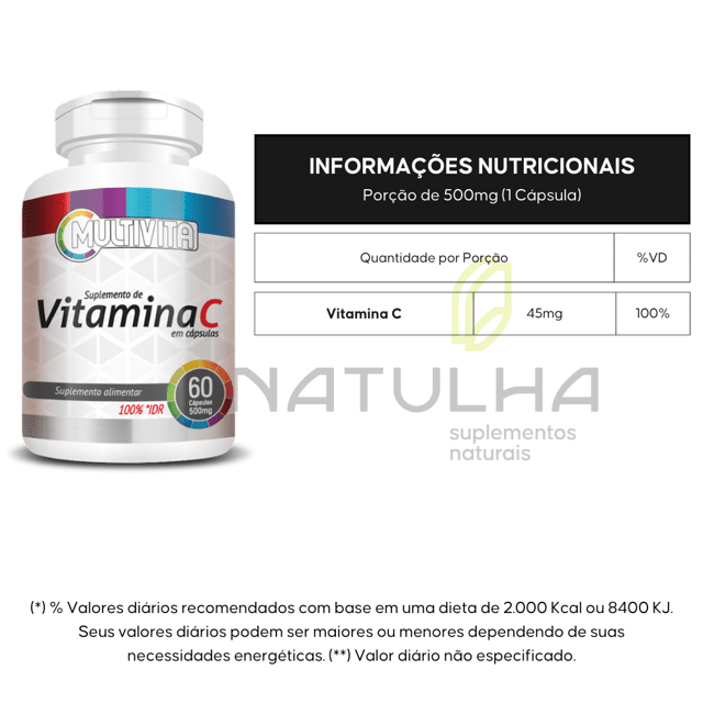 KIT 3X Vitamina C (revestida) 100% IDR 60 cápsulas - Multivita