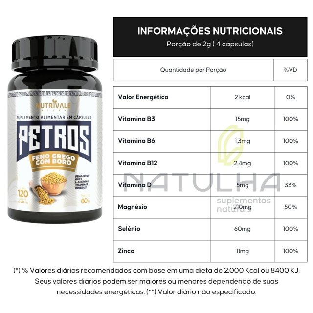 KIT 3X PETROS ( Feno Grego com Boro) 120 Cápsulas - Nutrivale