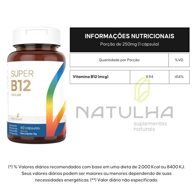 KIT 3X Super B12 414% IDR 60 cápsulas - Natulha