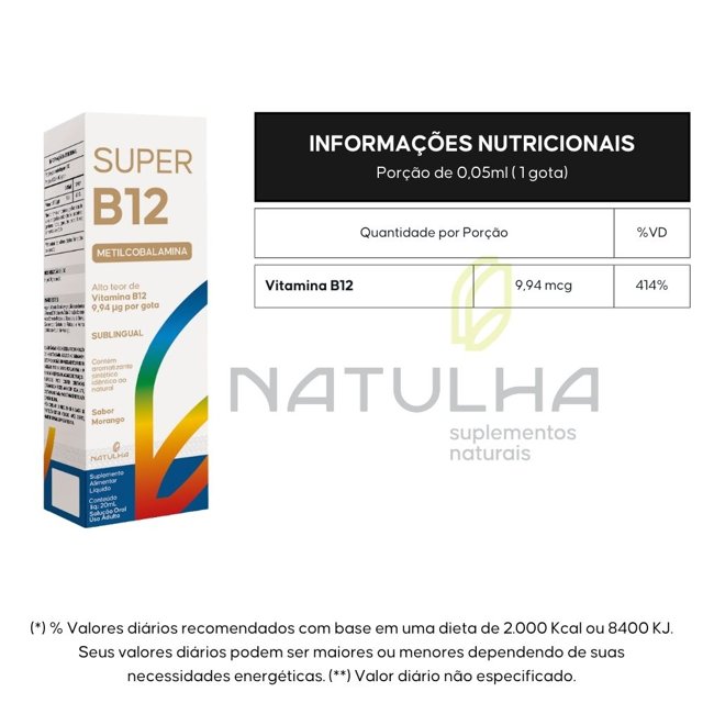 Super Vitamina B12 Metilcobalamina Sublingual 20ml - Natulha