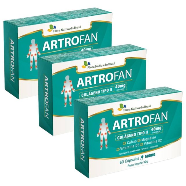 KIT 3X Artrofan Colágeno Tipo 2 + Vitaminas 60 cápsulas 500mg - Flora Nativa