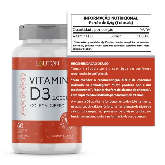 Vitamina D3 2.000UI 60 Cápsulas - Lauton Nutrition
