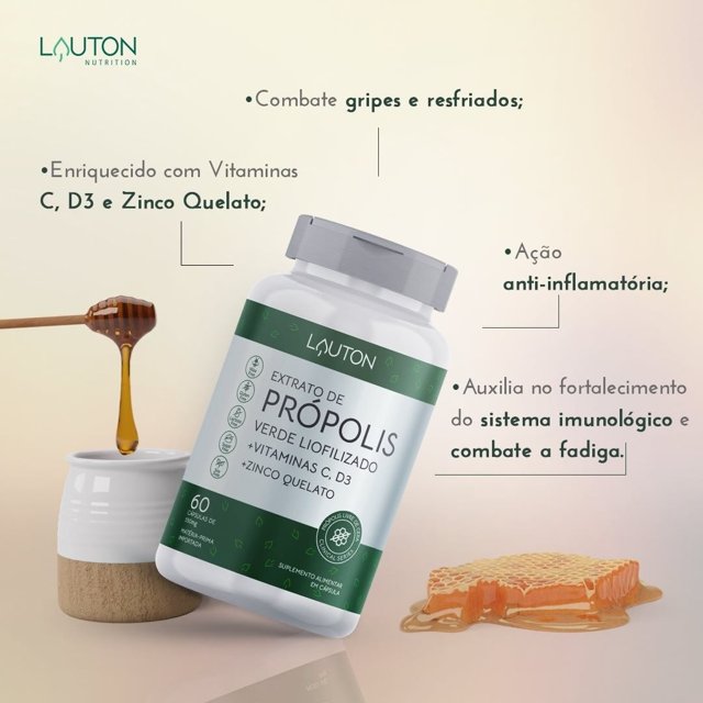 Extrato de Própolis Verde Liofilizado 60 Cápsulas  - Lauton Nutrition