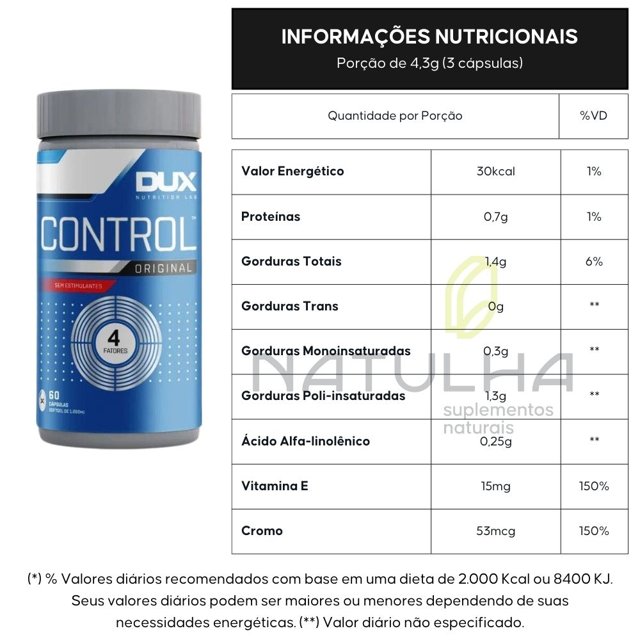 Control Original (Óleo de Cartamo, Como e Chia) 60 cápsulas - Dux Nutrition