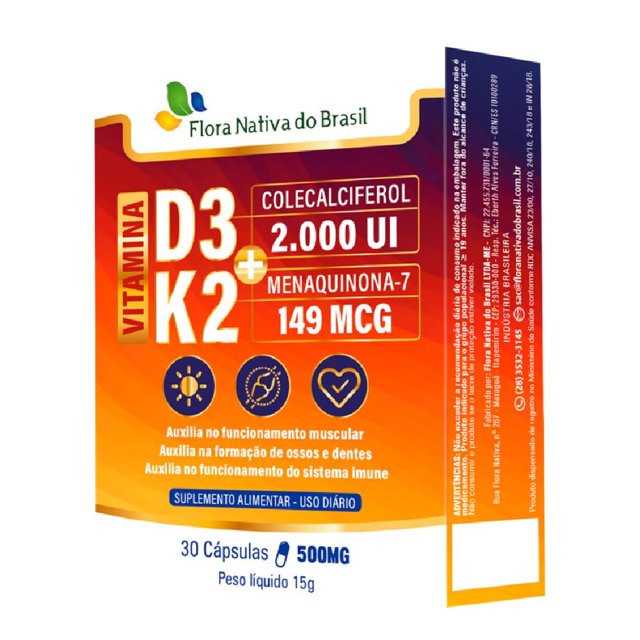 Vitamina K2 (Mk-7) + Vitamina D3 30 Cápsulas - Flora Nativa | Natulha