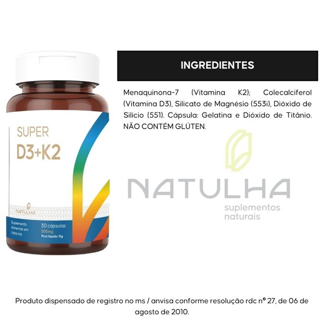 Super D3 + k2 (Mk-7) 30 cápsulas - Natulha