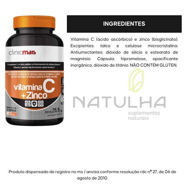 KIT 2X Vitamina C + Zinco 30 cápsulas - Clinicmais