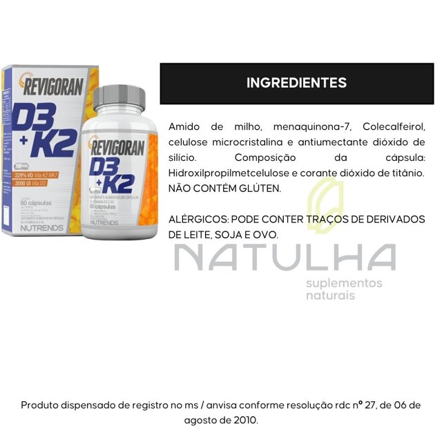 Revigoran Vitamina D3 + Vitamina k2 60 cápsulas - Nutrends