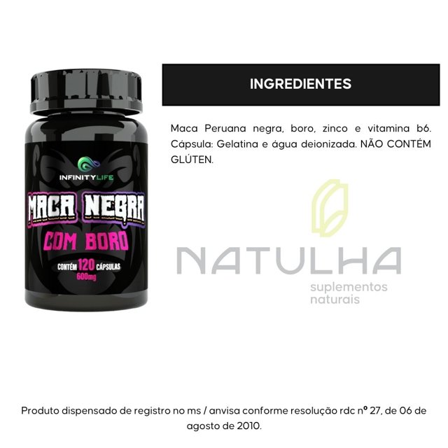 Black Maca Peruana Negra com Boro 120 cápsulas - Infinity Life