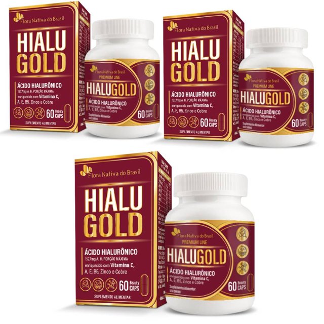 KIT 3X Hialugold (Ácido Hialurônico) 60 cápsulas - Flora Nativa