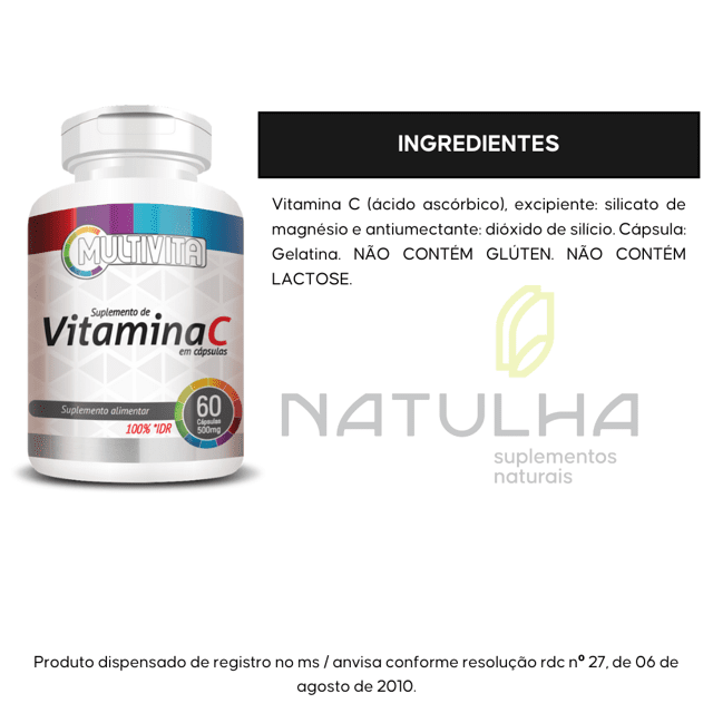 Vitamina C (revestida) 100% IDR 60 cápsulas - Multivita
