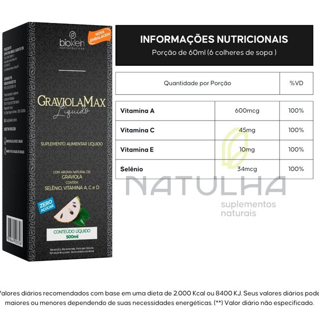 GraviolaMax ( Graviola, Selênio e Vitaminas) 500ml - Bioklein