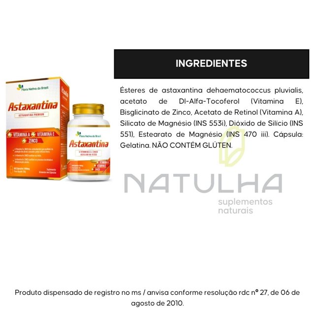 Astaxantina Premium com Vitamina A, C e Zinco 60 cápsulas - Flora Nativa