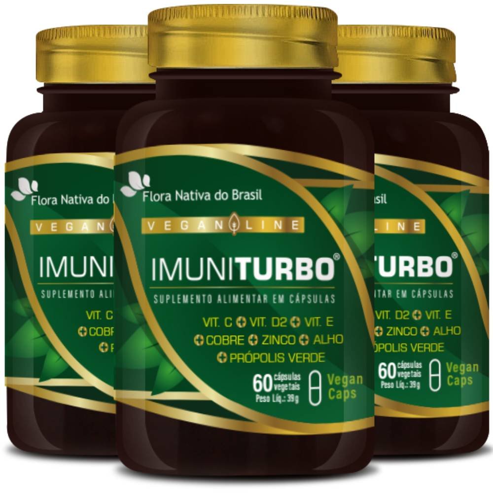 KIT 3X Imuni Turbo (Vitamina C, E, D2, Alho E Zinco) 60 Vegan Caps ...