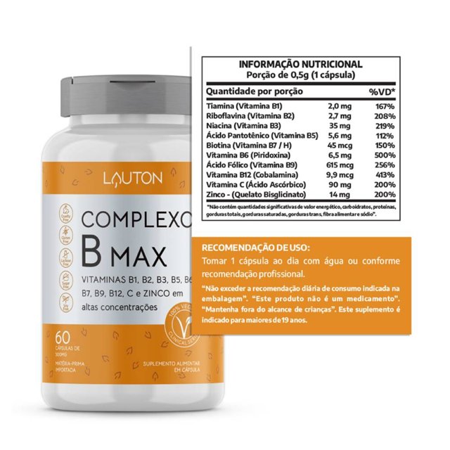 Complexo B Max 60 Cápsulas - Lauton Nutrition | Natulha