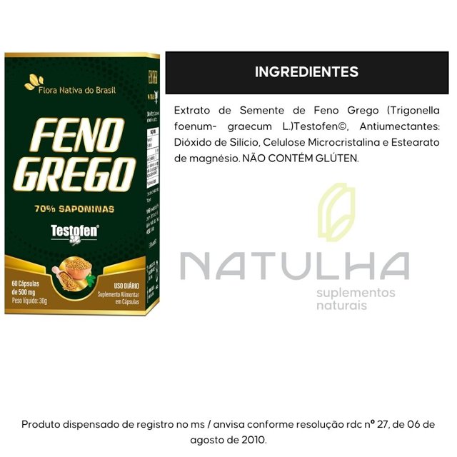 KIT 3X Feno Grego (TestoFen®) 60 cápsulas - Flora Nativa | Natulha
