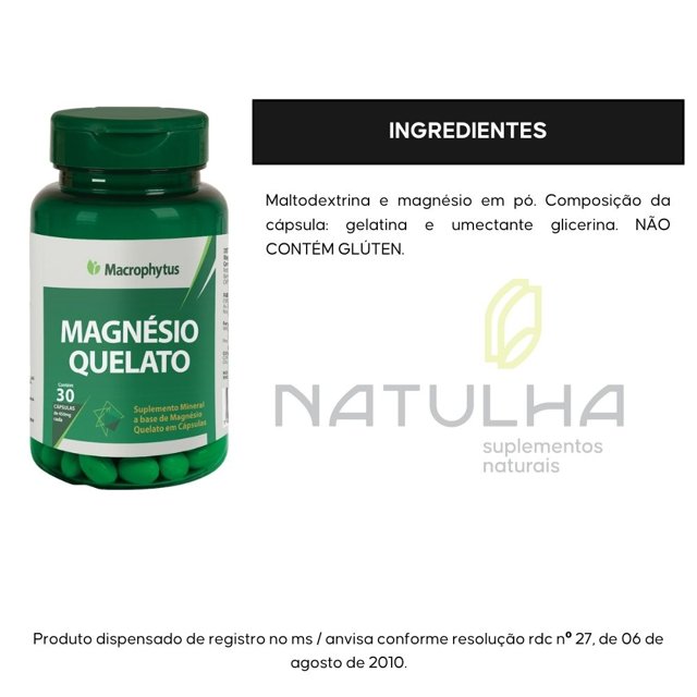 Magnésio Quelato 30 Cápsulas - Macrophytus