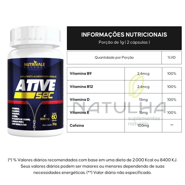 KIT 2X ATIVE-SEC (Laranja Moro, Chia, Café Verde e Vitaminas) 60 cápsulas - Nutrivale