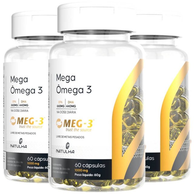 KIT 3X Mega Ômega 3 MEG-3® 33% / 22% 60 Softgels - Natulha