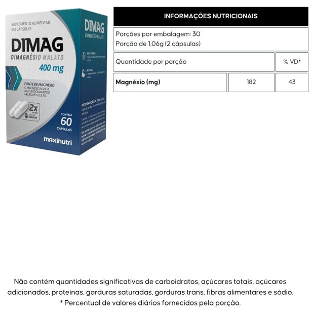 Dimag Dimagnésio Malato Cápsulas Suplemento Maxinutri 60 cápsulas | Natulha