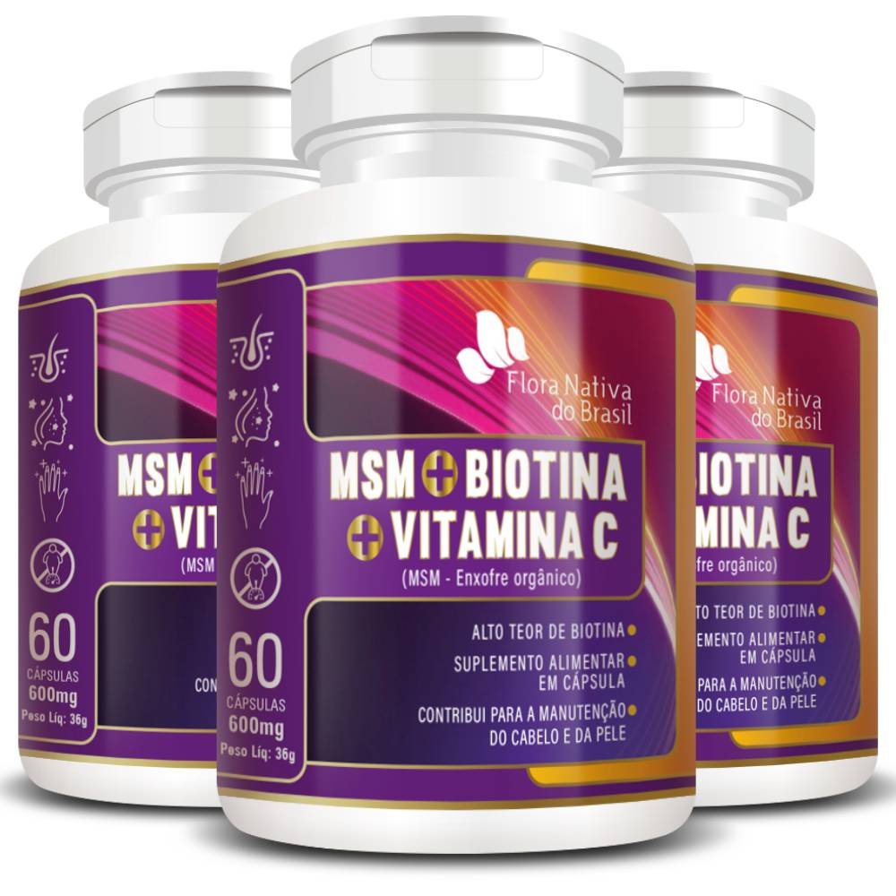 KIT 3X MSM + Biotina + Vitamina C 60 Cápsulas - Flora Nativa | Natulha