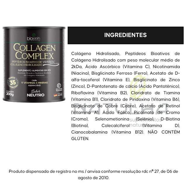 Collagen Complex ( Colágeno Hidrolisado, Verisol e Vitaminas) 200g - Bioklein