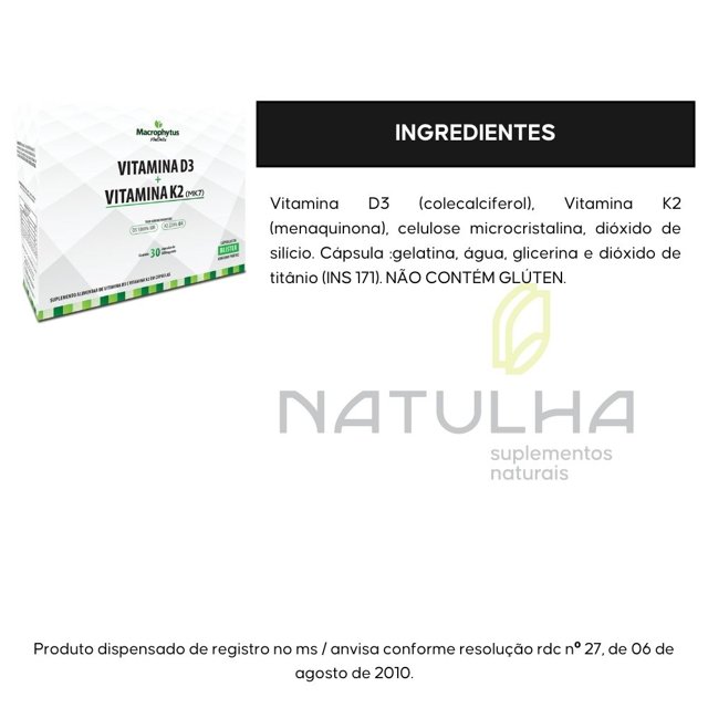 KIT 3X Vitamina D3 + Vitamina K2 (MK7) 500mg 30 cápsulas - Macrophytus
