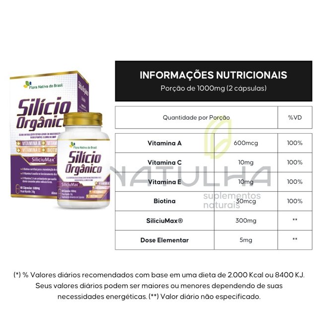 Silício Orgânico SiliciuMax® + Vitaminas 500mg 60 Cápsulas - Flora Nativa