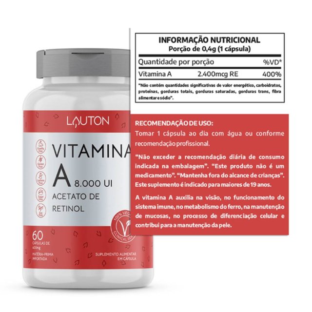 Vitamina A 8.000 UI 60 Cápsulas - Lauton Nutrition