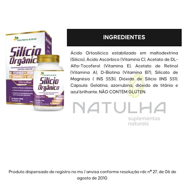 Silício Orgânico SiliciuMax® + Vitaminas 500mg 60 Cápsulas - Flora Nativa