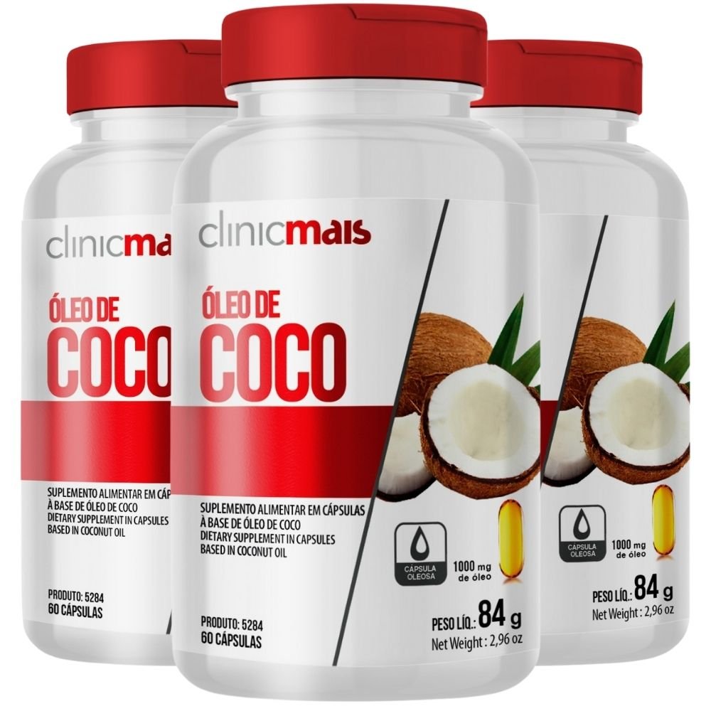 KIT 3X Óleo De Coco 1000mg 60 Cápsulas - Clinicmais | Natulha