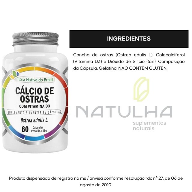 KIT 2X Cálcio de Ostras + Vitamina D3 60 cápsulas - Flora Nativa