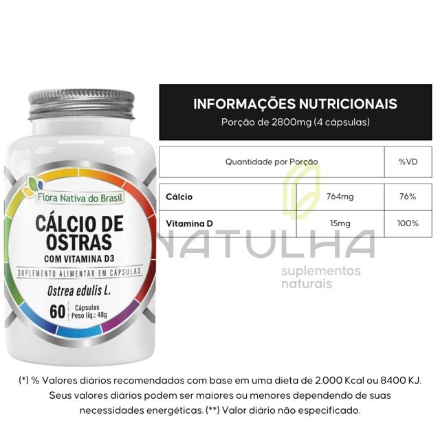 KIT 3X Cálcio de Ostras + Vitamina D3  60 cápsulas - Flora Nativa