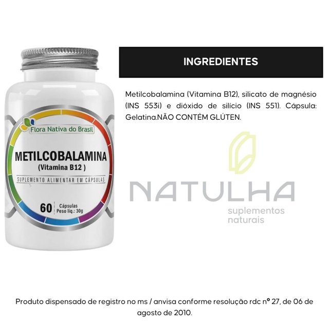 KIT 2X Vitamina B12 (Metilcobalamina) 414% IDR  60 cápsulas - Flora Nativa