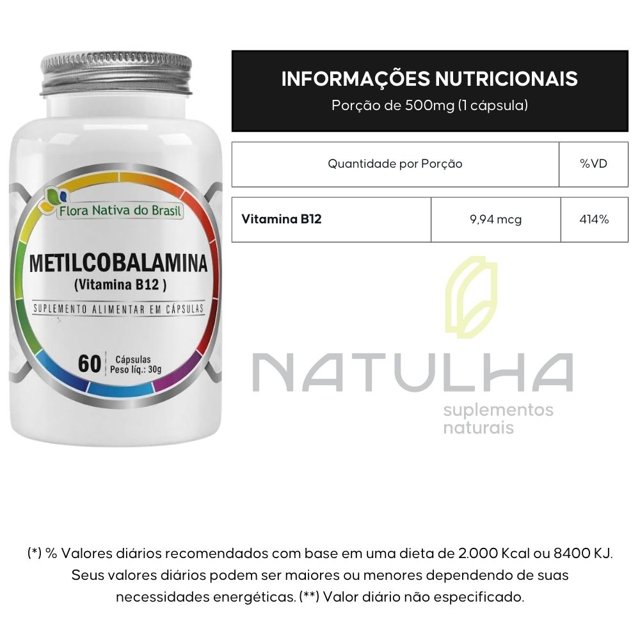 KIT 3X Vitamina B12 (Metilcobalamina) 414% IDR  60 cápsulas - Flora Nativa