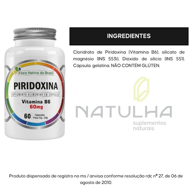 Vitamina B6 (Piridoxina) 60 cápsulas - Flora Nativa