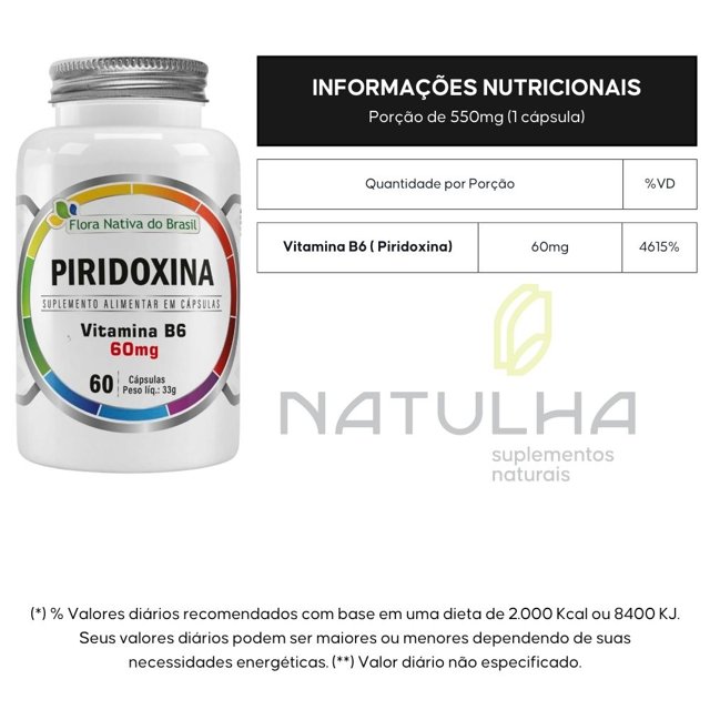 KIT 3X Vitamina B6 (Piridoxina) 60 cápsulas - Flora Nativa