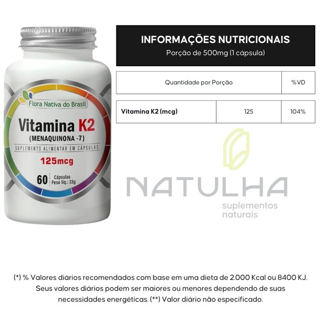 KIT 3X Vitamina k2 (Menaquinona-7)  60 cápsulas - Flora Nativa 