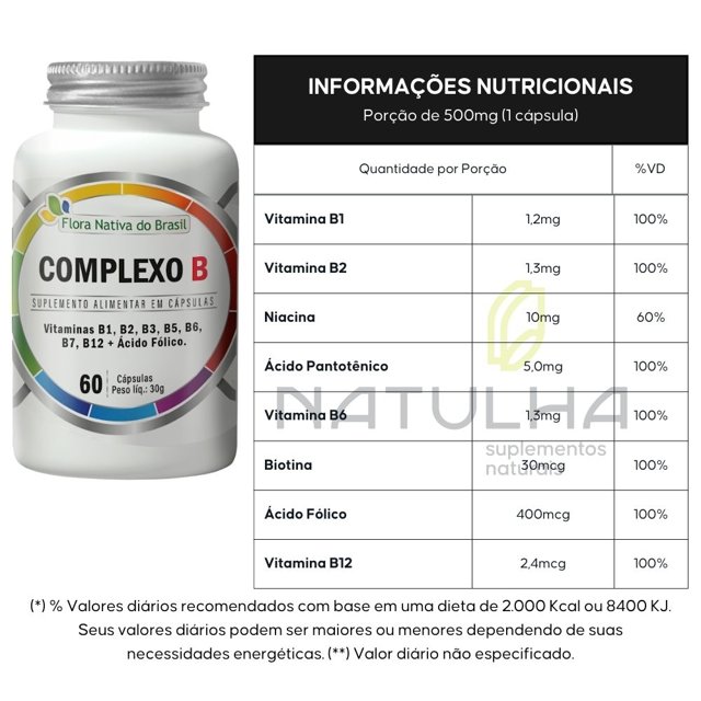 KIT 2X B-Complex (Vitaminas do Complexo B) 60 cápsulas - Flora Nativa 