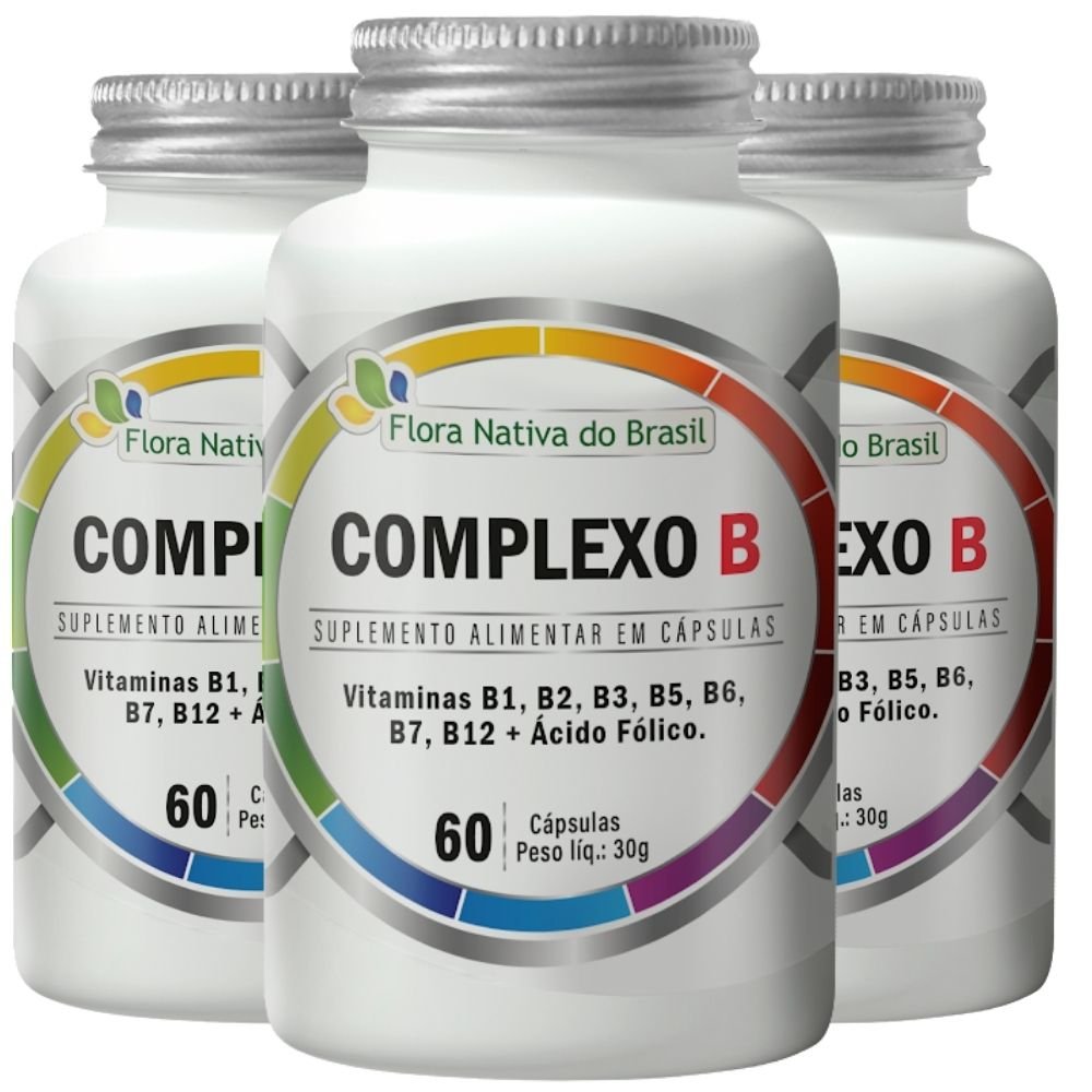 KIT 3X B-Complex (Vitaminas Do Complexo B) 60 Cápsulas - Flora Nativa ...